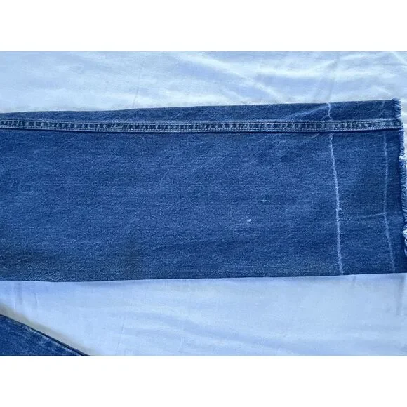 Calvin Klein Wide Leg Fray Bottom Jeans Size 8 100% Cotton Roll Up, High Rise - Picture 7 of 14